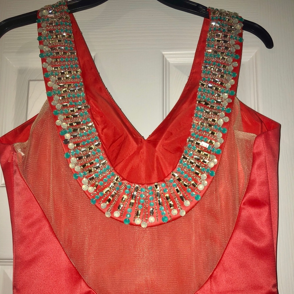 Rachel Allan orange/turquoise dress - Picture 4 of 7